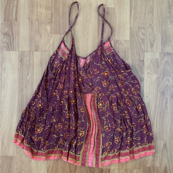 Free People red boho floral tank top - Picture 2 of 3